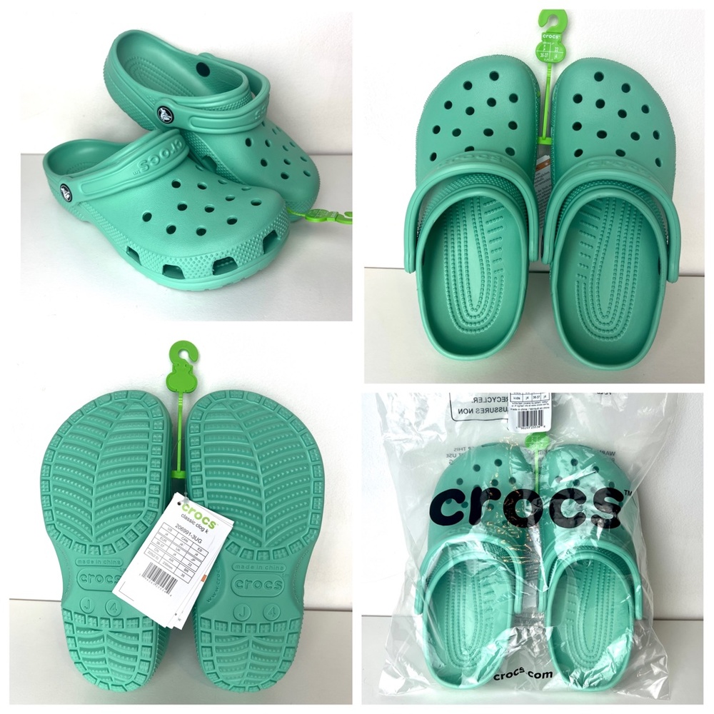 CROCS Classic Clogs in JADE STONE size Women 6 / Kids J4 New With Tags SOLD OUT